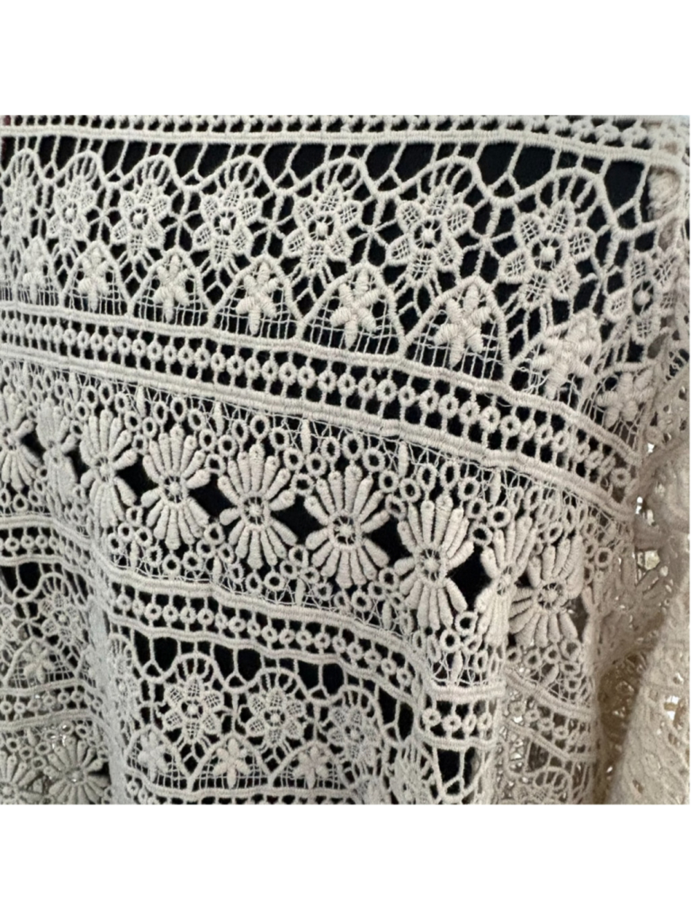 Vintage 90s Johnny Was Cream Floral Lace Duster Cardigan S - Picture 11 of 12